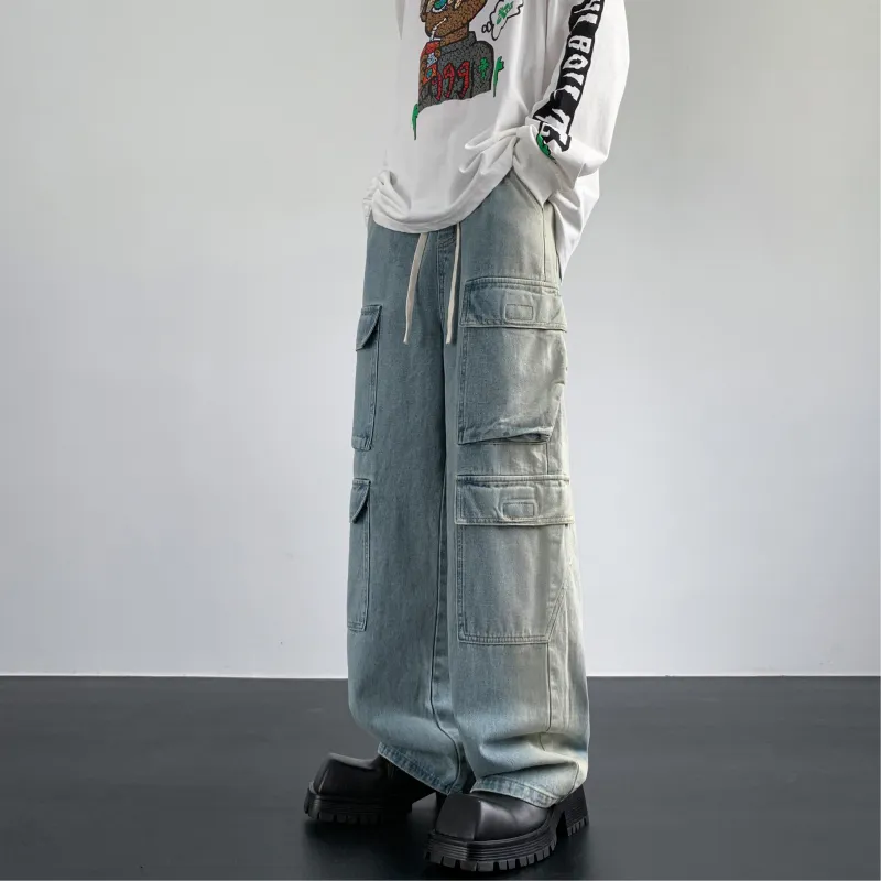 HOKLV Cargo Pants Unisex Light Blue-3
