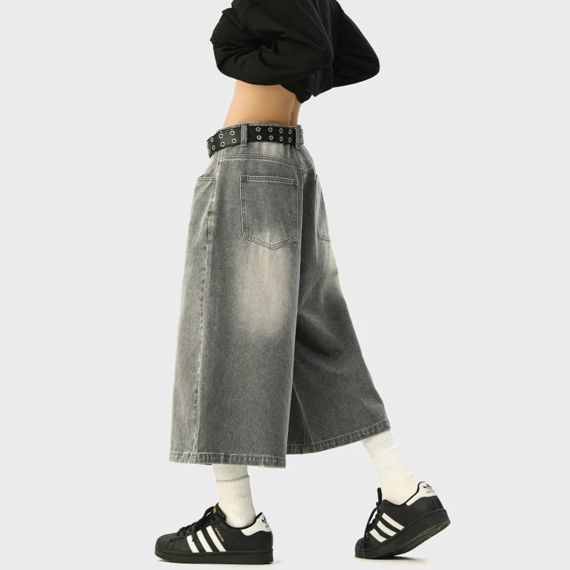 HOKLV Denim Shorts Unisex Vintage Blue-15