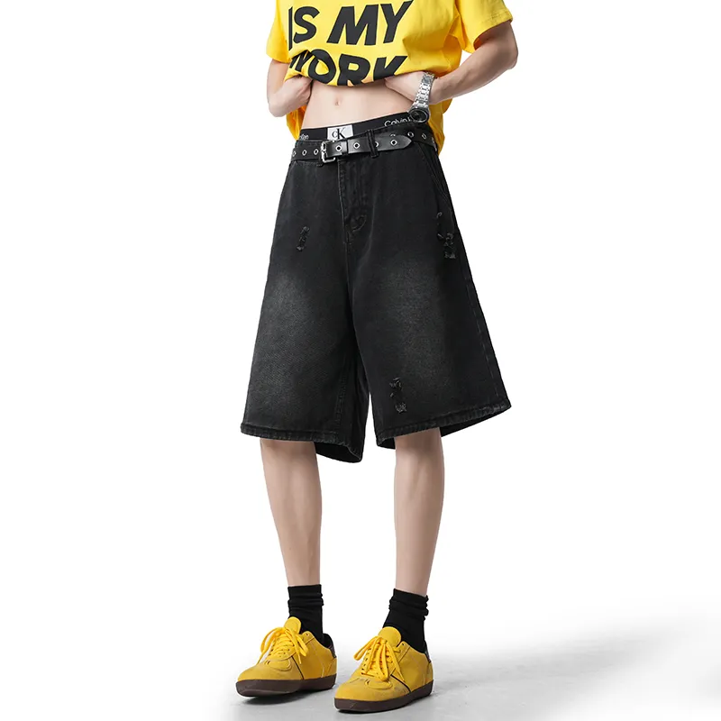 HOKLV Denim Shorts Unisex Black-2