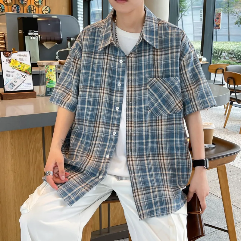 HOKLV Shirts Unisex Blue Plaid-4