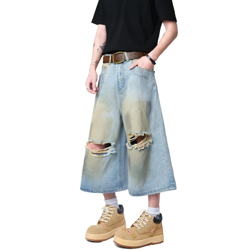 TESTUNG Denim Shorts Unisex Ice Blue-3