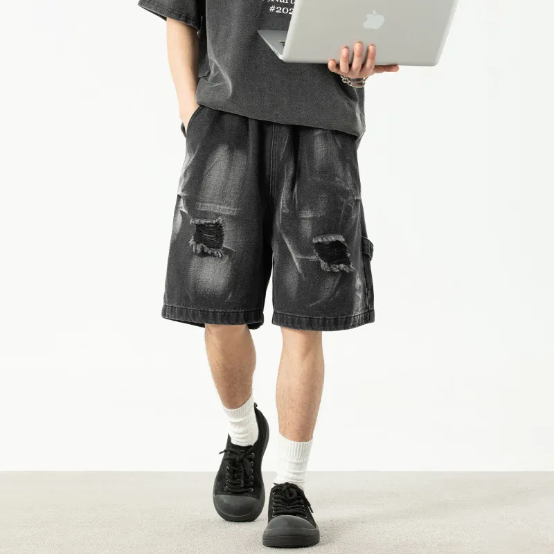 HOKLV Denim Shorts Unisex Black-4