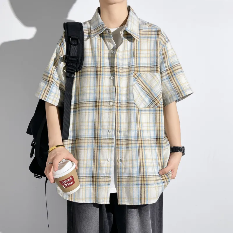HOKLV Shirts Unisex Yellow White Plaid-2
