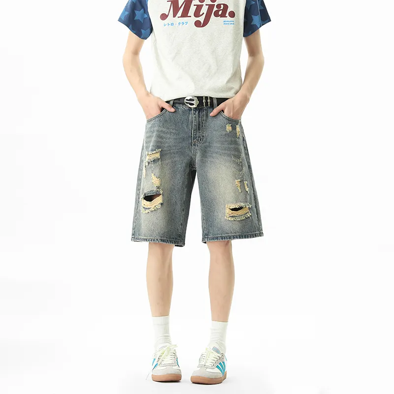 HOKLV Denim Shorts Unisex Nostalgic Blue-2