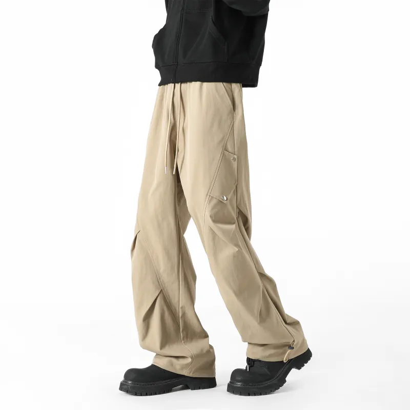 HOKLV Casual Pants Unisex Greige-6