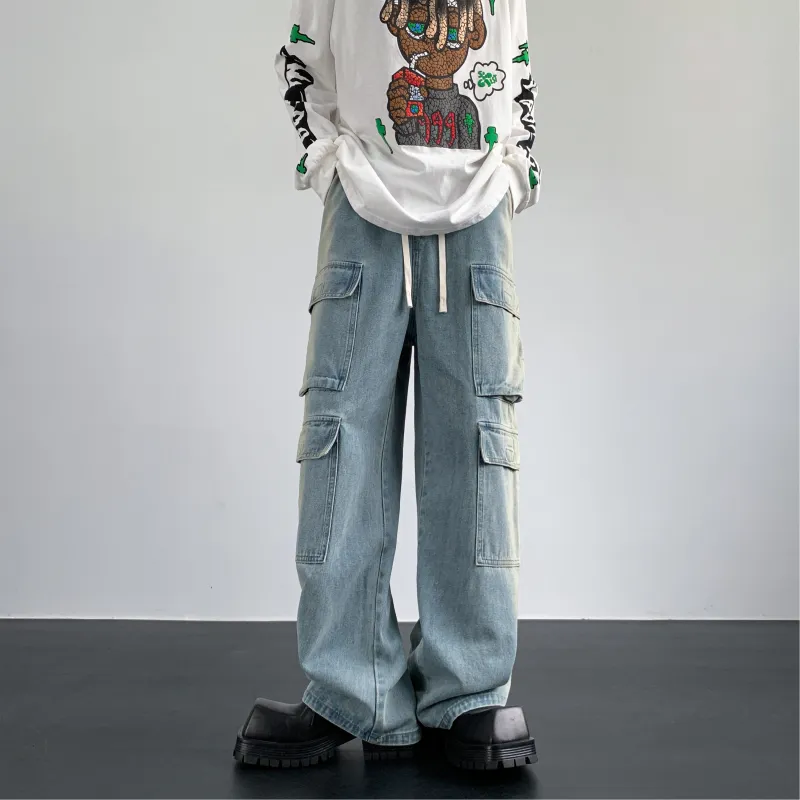 HOKLV Cargo Pants Unisex Light Blue-2