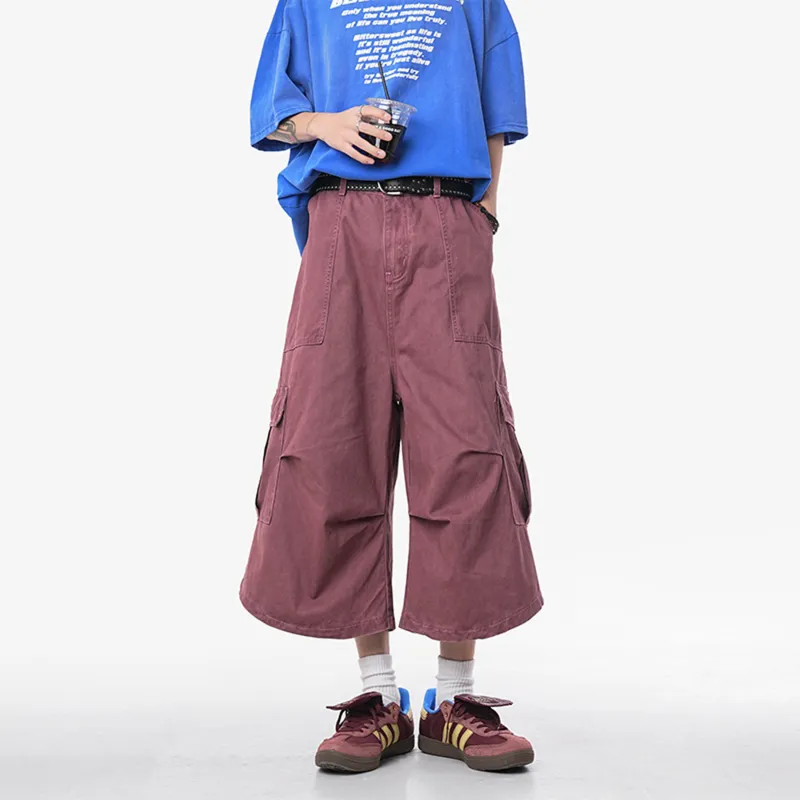 HOKLV Denim Shorts Unisex Burgundy-4