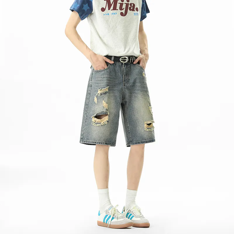 HOKLV Denim Shorts Unisex Nostalgic Blue-6