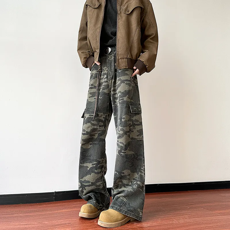 HOKLV Jeans Unisex Green Camouflage-2