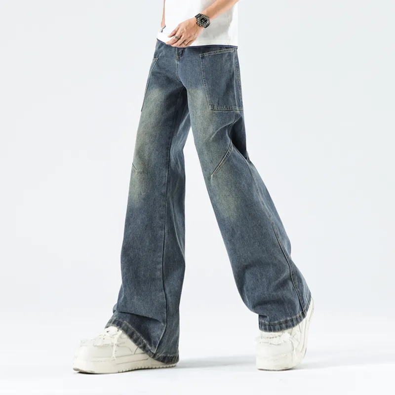 HOKLV Jeans Unisex Vintage Blue-8