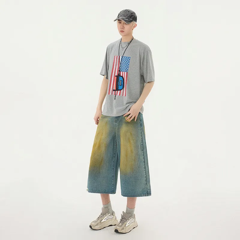 HOKLV Denim Shorts Unisex Vintage Blue-5