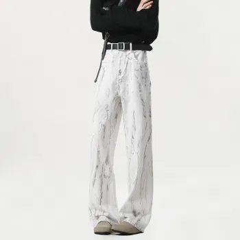 HOKLV Jeans Unisex Dirty White