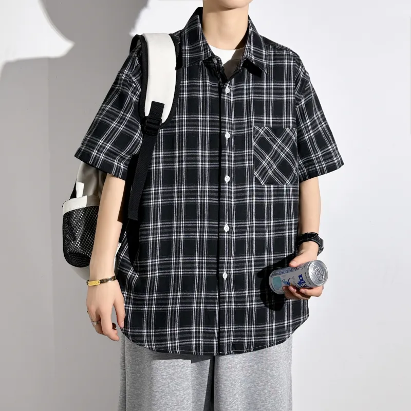 HOKLV Shirts Unisex Black Plaid-5