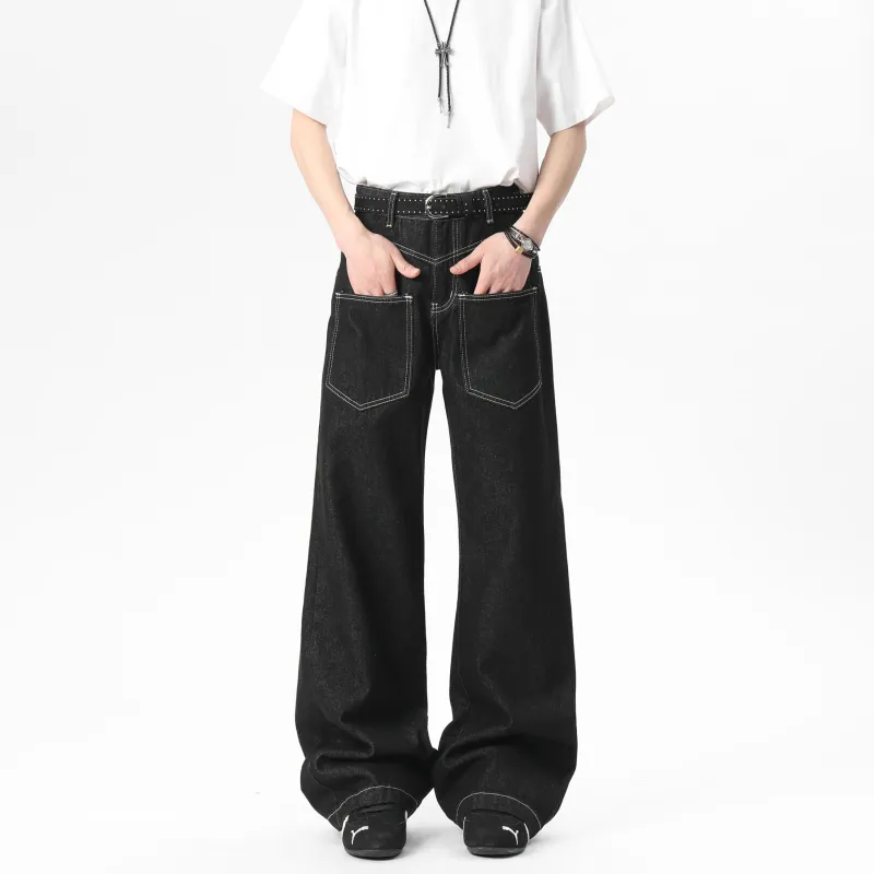 HOKLV Jeans Unisex Original Denim Black Includes Brand Charm-6