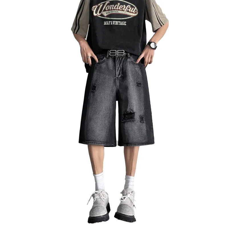 HOKLV Denim Shorts Unisex Black-4