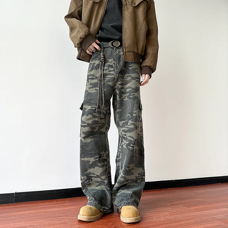 HOKLV Jeans Unisex Green Camouflage-3