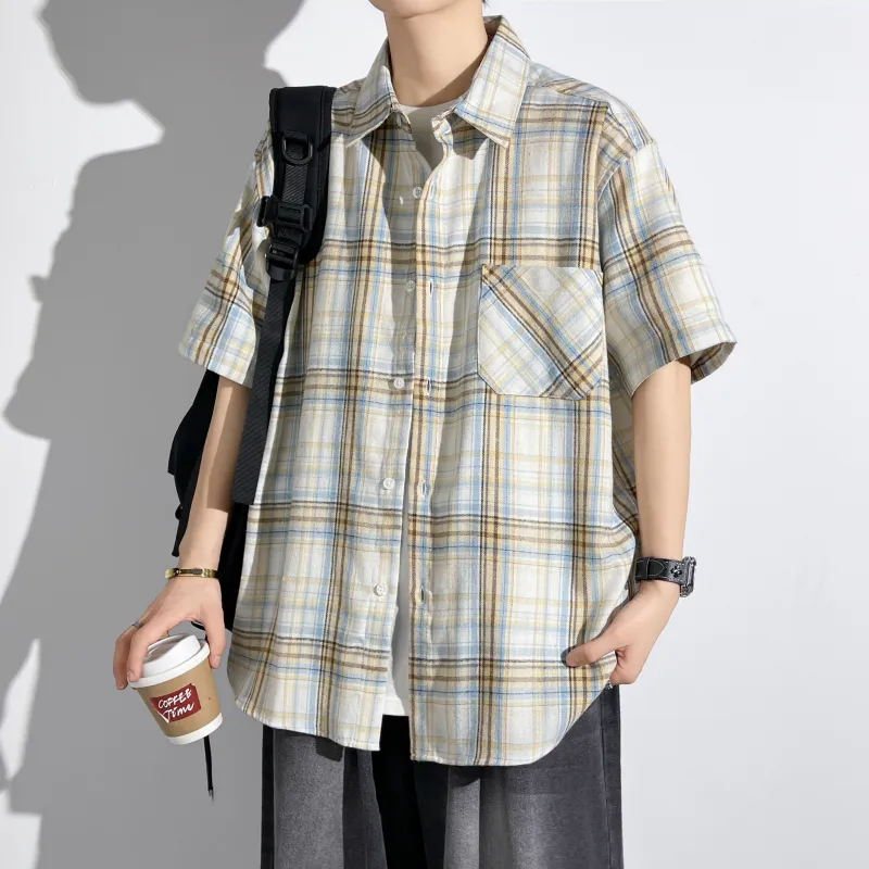 HOKLV Shirts Unisex Yellow White Plaid-3
