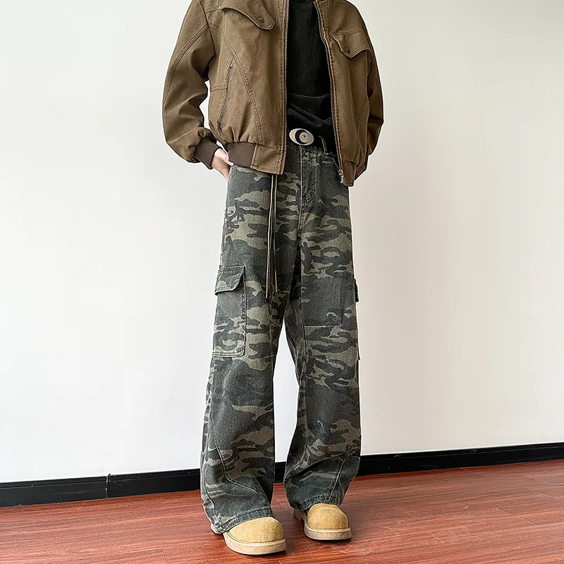 HOKLV Jeans Unisex Green Camouflage-5