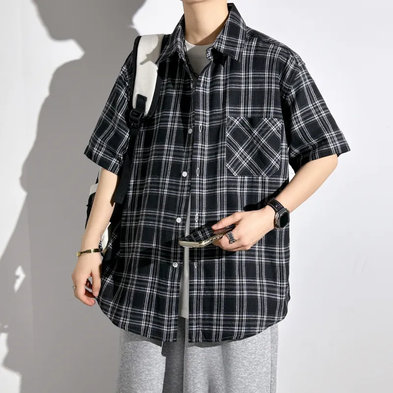 HOKLV Shirts Unisex Black Plaid-2