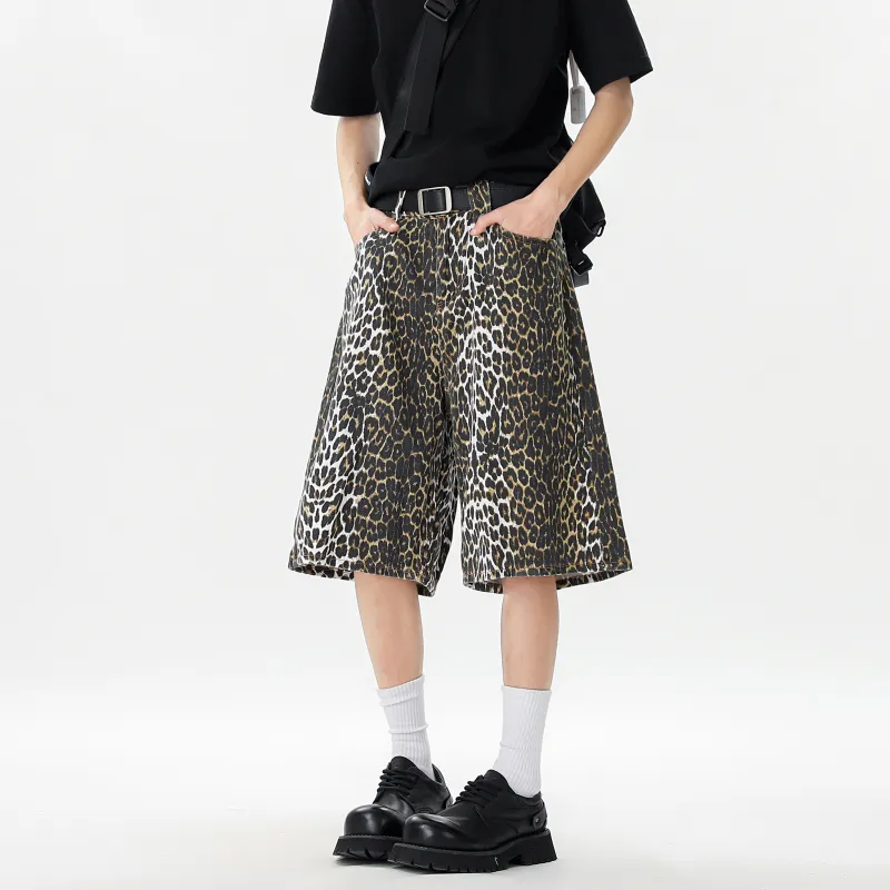 HOKLV Casual Shorts Unisex Leopard Print-3