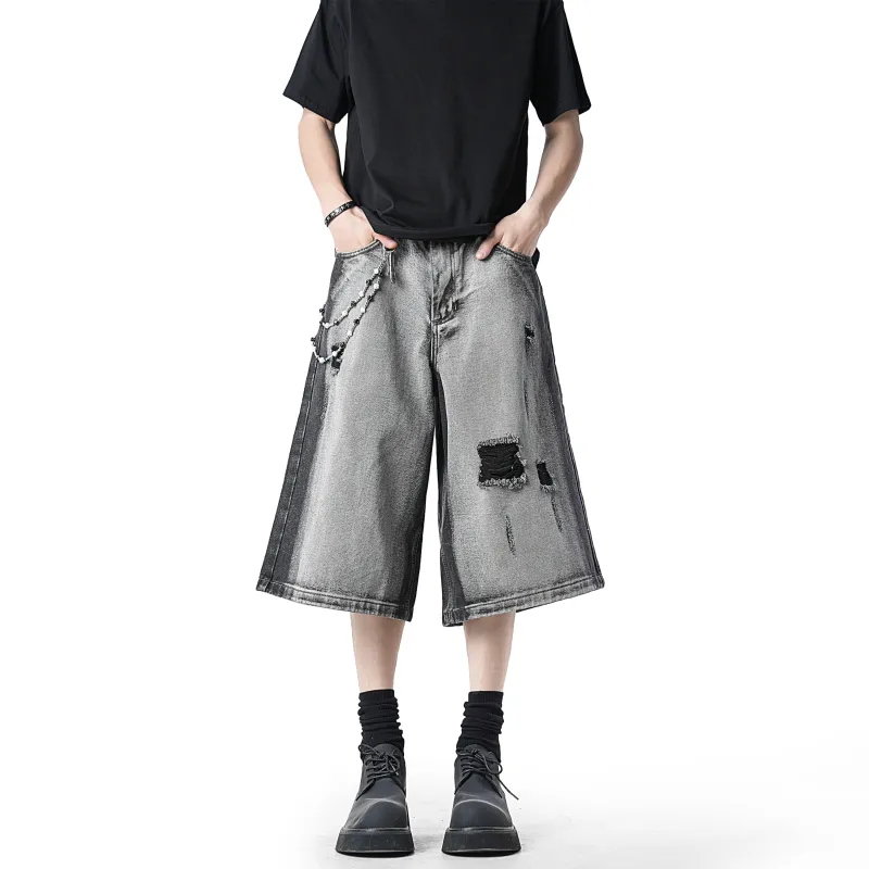 HOKLV Denim Shorts Unisex Black Gray Includes Brand Charm-2