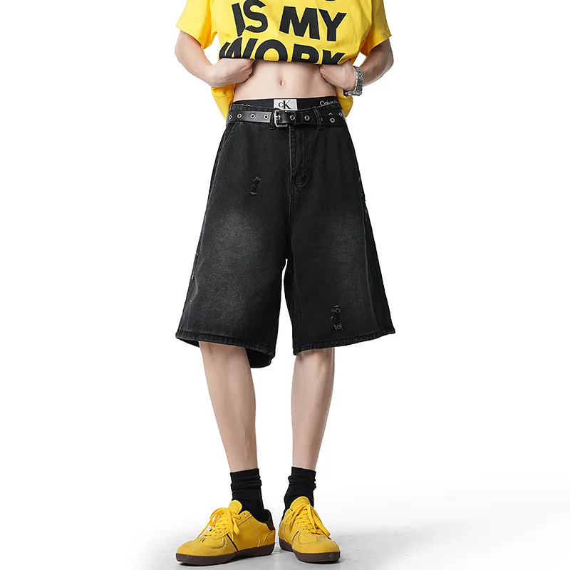 HOKLV Denim Shorts Unisex Black-3