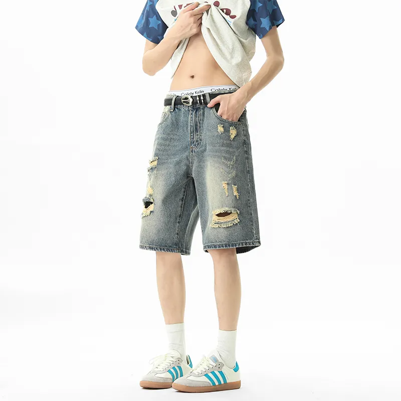 HOKLV Denim Shorts Unisex Nostalgic Blue-3
