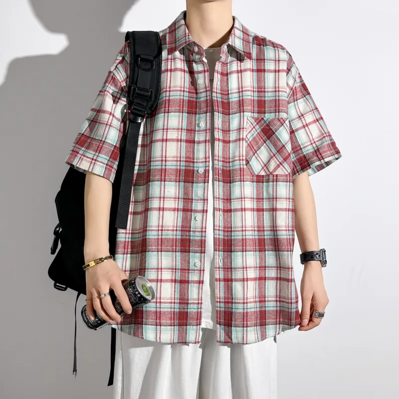 HOKLV Shirts Unisex Red White Plaid-2
