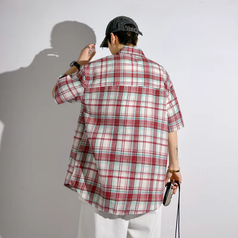 HOKLV Shirts Unisex Red White Plaid-3