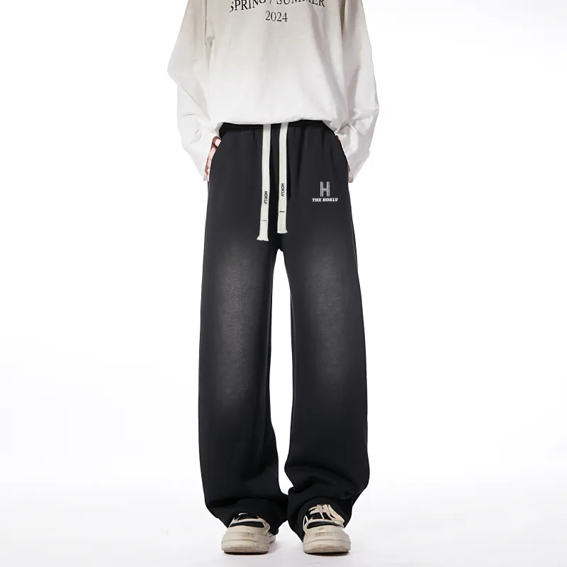 HOKLV Casual Pants Unisex Washed Black-2