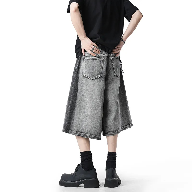 HOKLV Denim Shorts Unisex Black Gray Includes Brand Charm-5