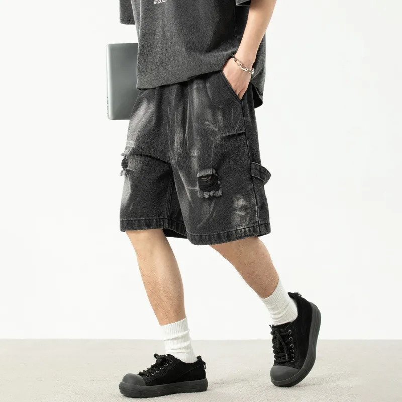 HOKLV Denim Shorts Unisex Black-3