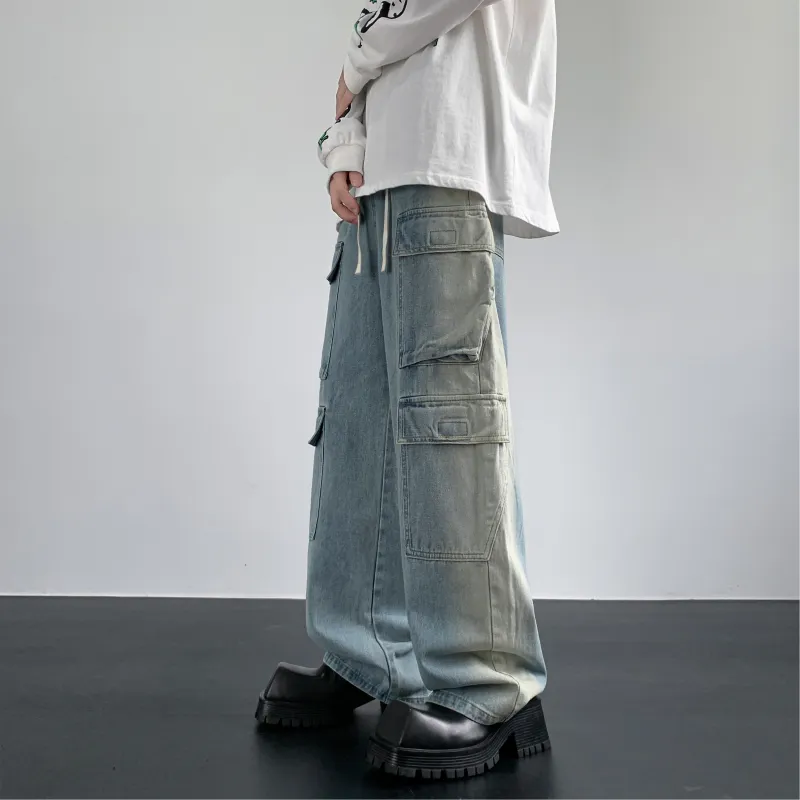 HOKLV Cargo Pants Unisex Light Blue-4