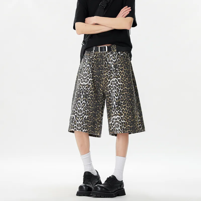 HOKLV Casual Shorts Unisex Leopard Print-4