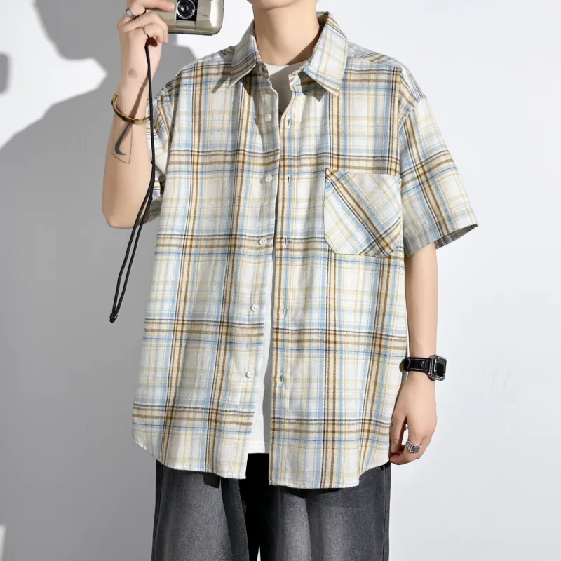 HOKLV Shirts Unisex Yellow White Plaid-1
