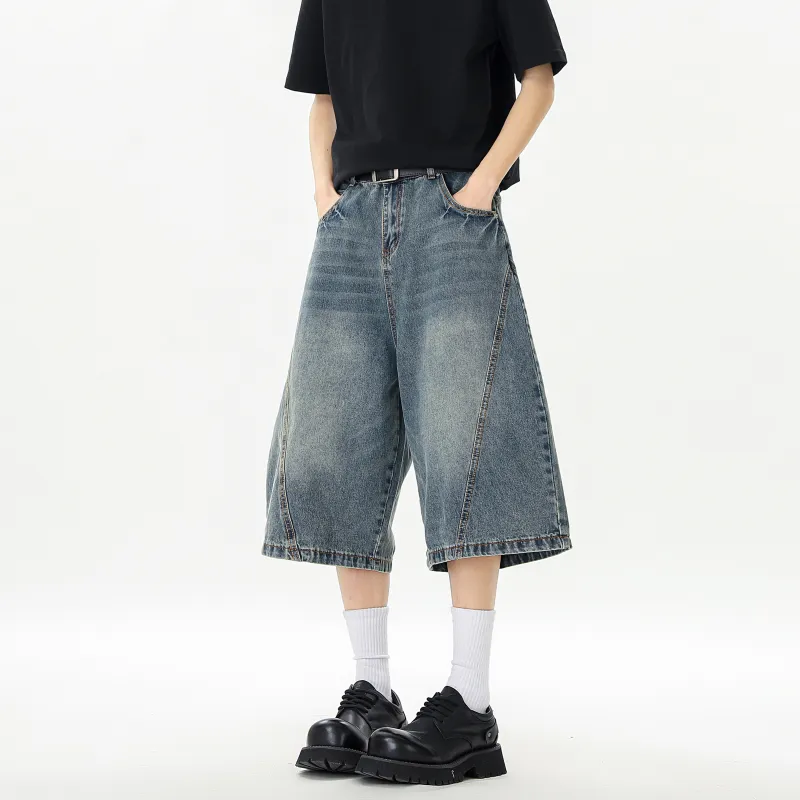 HOKLV Denim Shorts Unisex Blue-3
