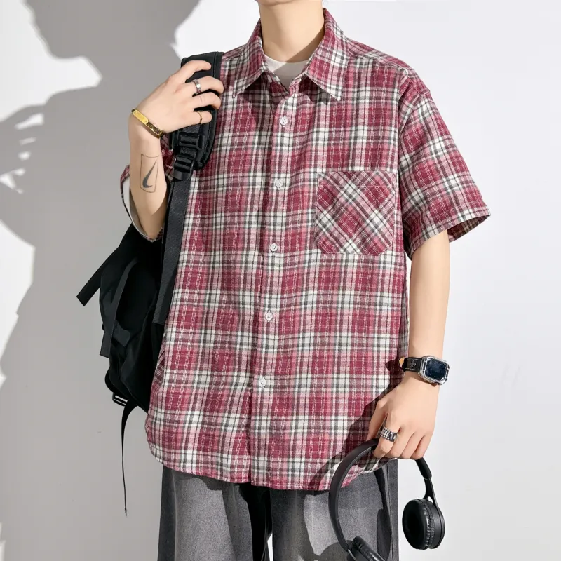 HOKLV Shirts Unisex Red Plaid-4