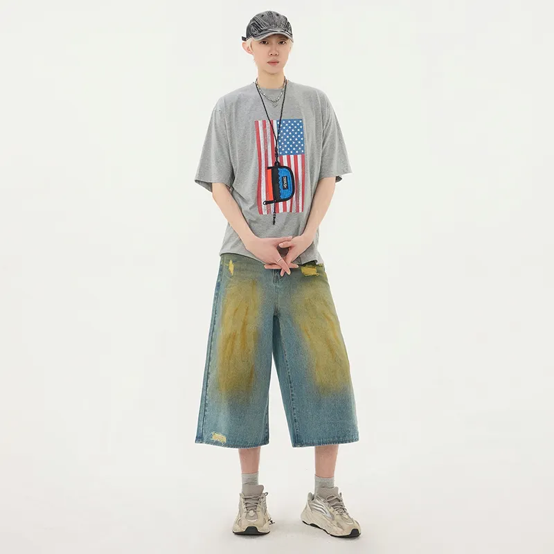 HOKLV Denim Shorts Unisex Vintage Blue-4