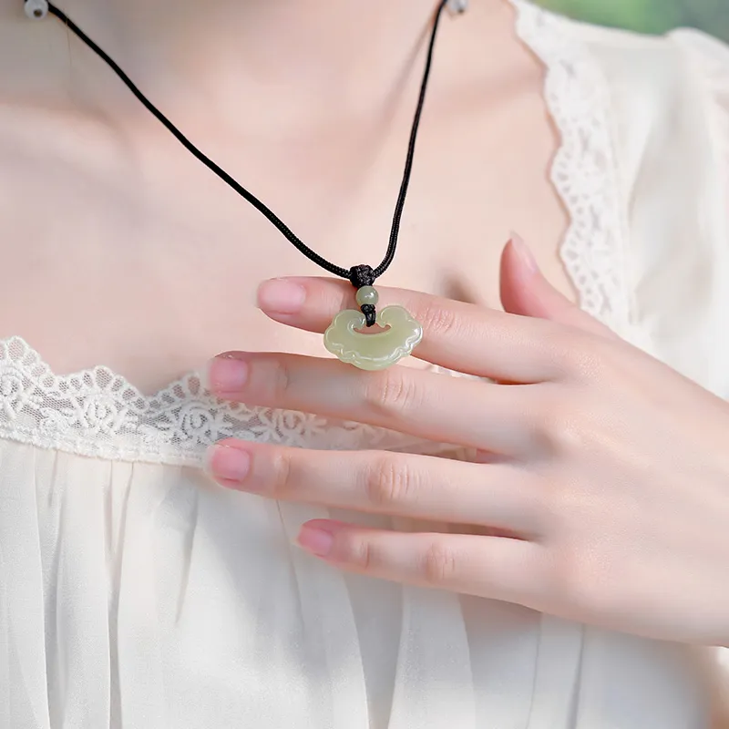 Lingfei Hetian Jade Pendants Unisex Pale Greenish White Jade-1
