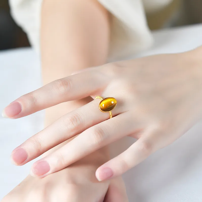 Lingfei Natural Tiger's Eye Stone Rings Unisex-2