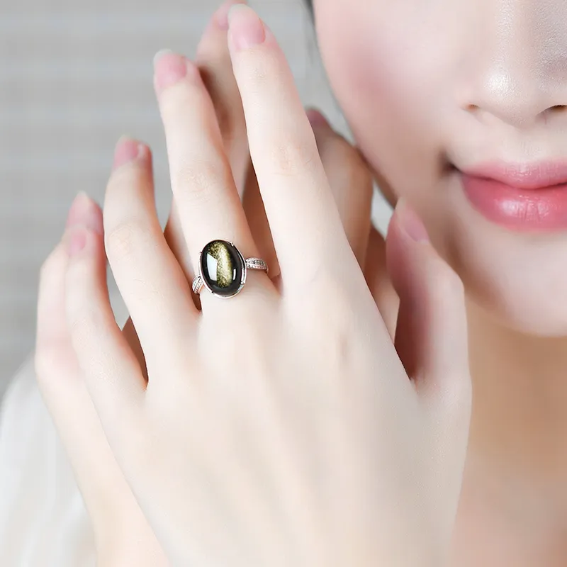 Lingfei Natural Obsidian Rings Unisex-2