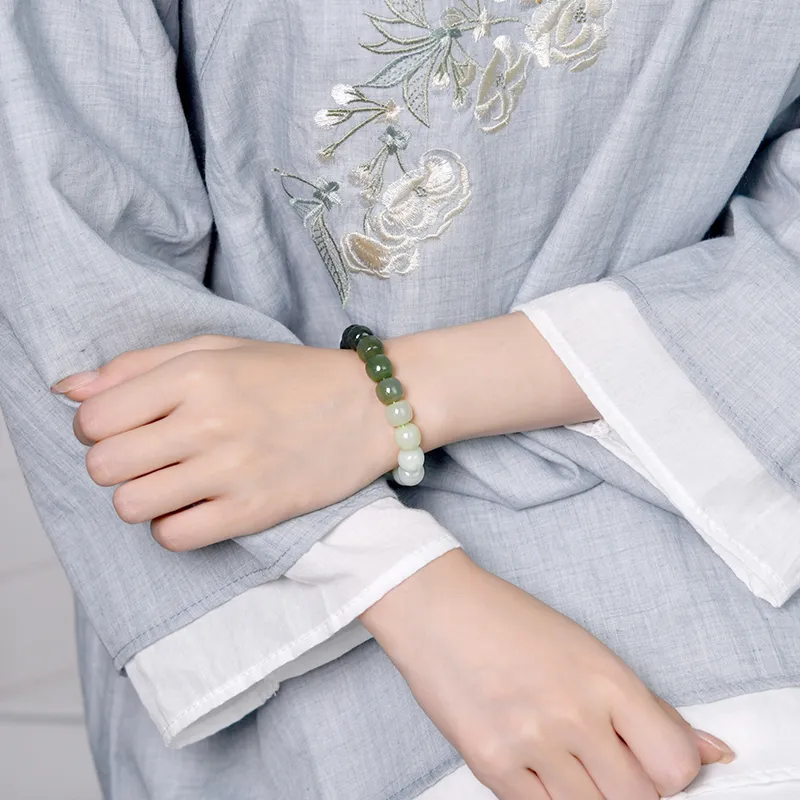 Lingfei Hetian Jade Hetian Jade Bracelets Women's Pale Greenish White Jade-2