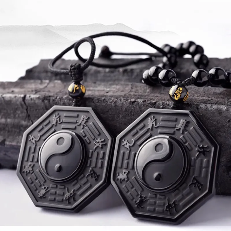 Lingfei Natural Obsidian Jade Pendants Men's-4