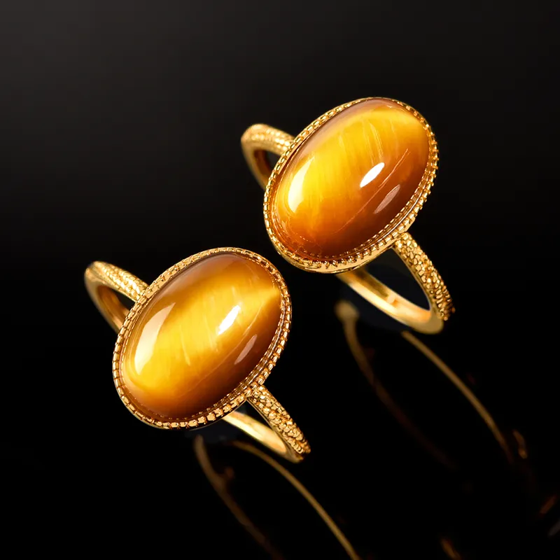 Lingfei Natural Tiger's Eye Stone Rings Unisex-3