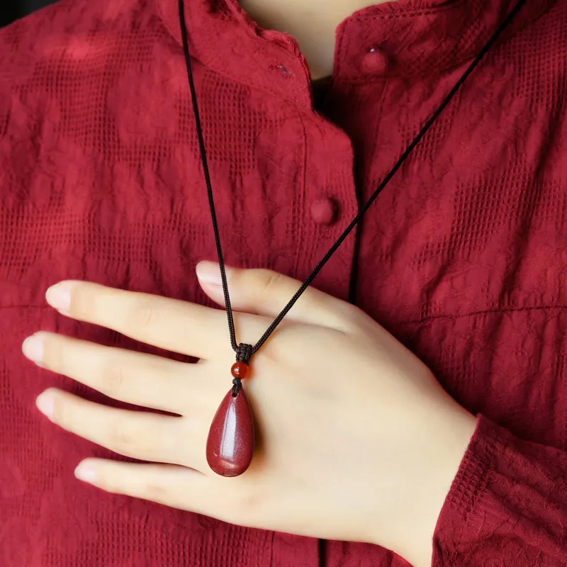 Lingfei Reconstructed Cinnabar Jade Necklaces Women's-2