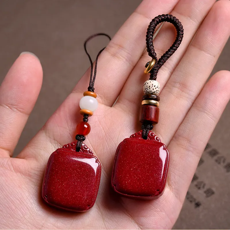 Lingfei Reconstructed Cinnabar Keychains Unisex-2