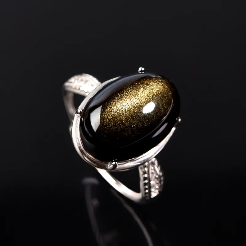 Lingfei Natural Obsidian Rings Unisex-4