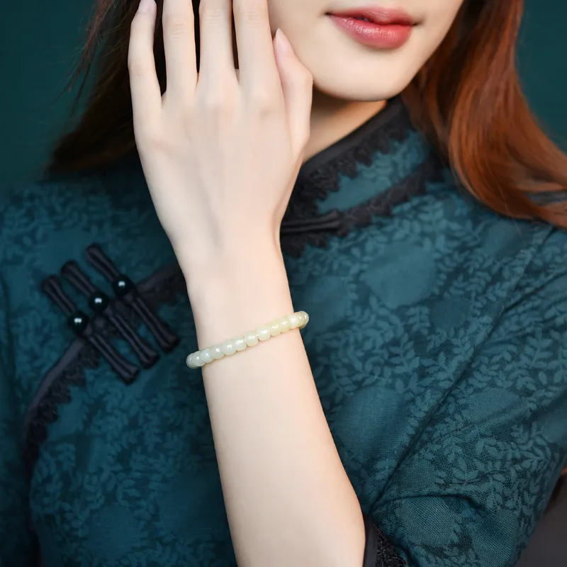 Lingfei Hetian Jade Bracelets Pale Greenish White Jade Women's-2
