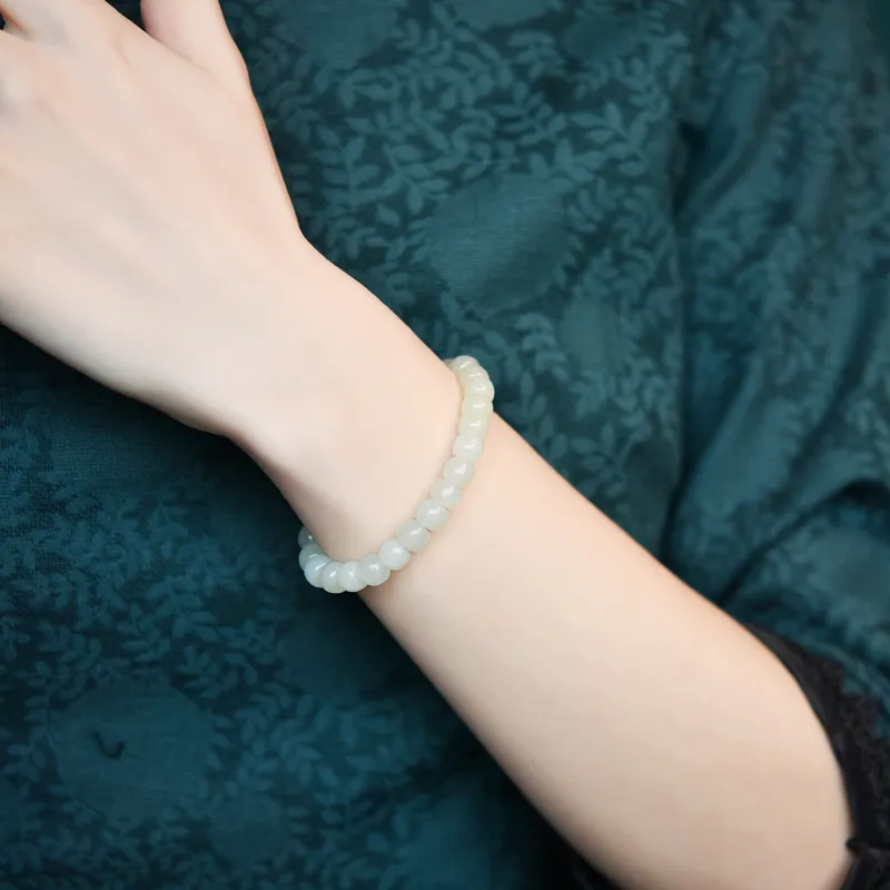 Lingfei Hetian Jade Bracelets Pale Greenish White Jade Women's-4