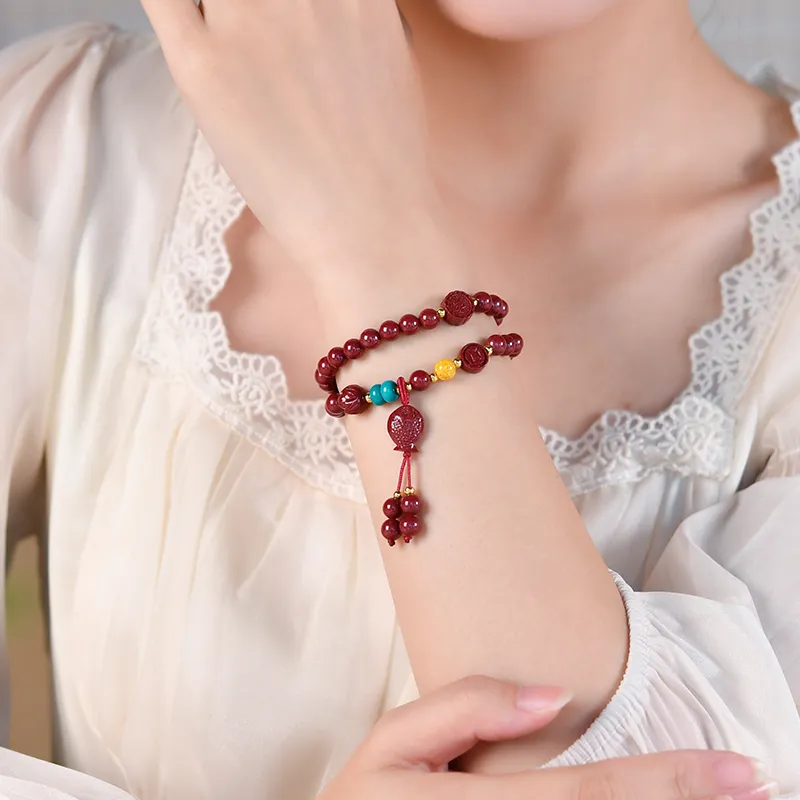 Lingfei Reconstructed Cinnabar Bracelets Unisex-2